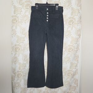 American Eagle Gray Super Hi-Rise Flare Cords sz 0 Sailor Trouser Boho Buttonfly